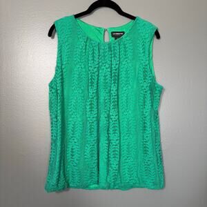 Liz Claiborne Career Women's Green Leaf Pattern Lace Sleeveless Top - Size Large
